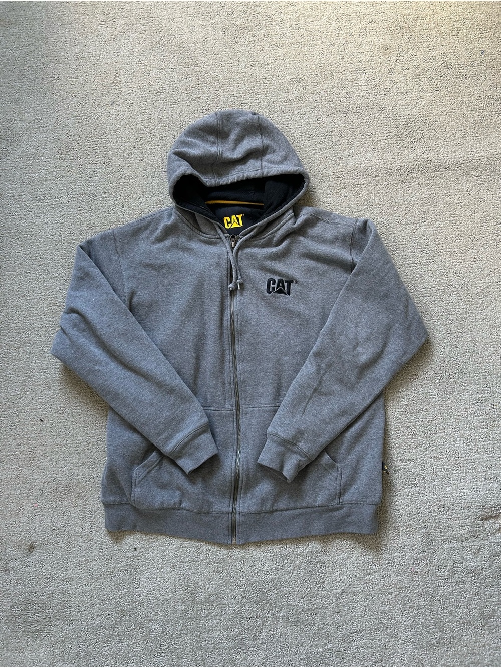 CAT Caterpillar Full Zip Up Heather Grey Oversize Hoodie Sweatshirt Men - Size L